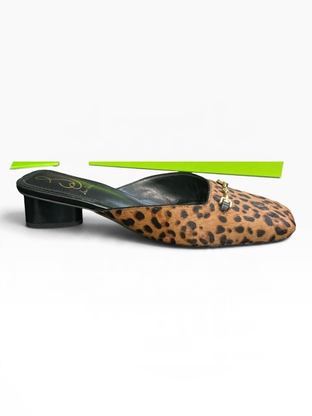 Sam Edelman Ollie Leopard Calf Hair Horsebit Square Toe Mule Heels 7.5 M NIB